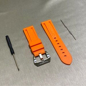 NEW Panerai Rubber Strap 24mm W/ Buckle & Extra Rods In Orange